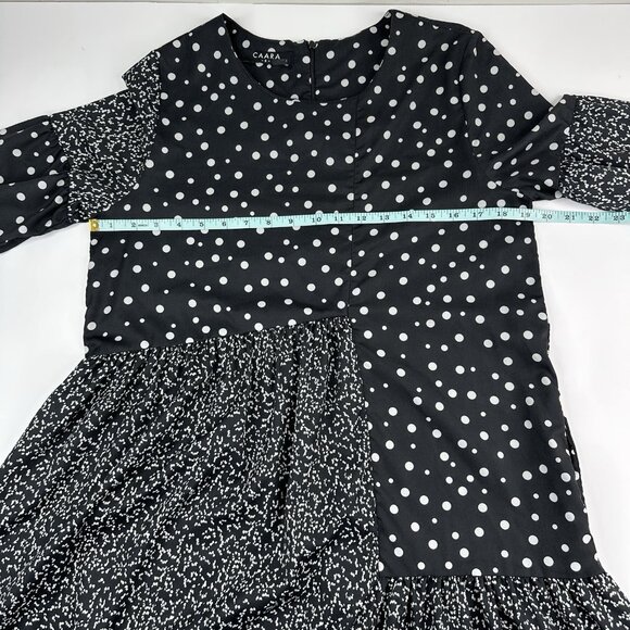 CAARA Women's Black Millazo Polka Dot Satin Asymmetric Shift Mini Dress S/C38 - Picture 6 of 16